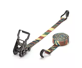 Toutes les sangles 25mm Sangle d’arrimage - 800kg - 25mm - en 2 pièces - Tendeur et crochets doigts serrés - Vert Armée + étiquette personnalisée